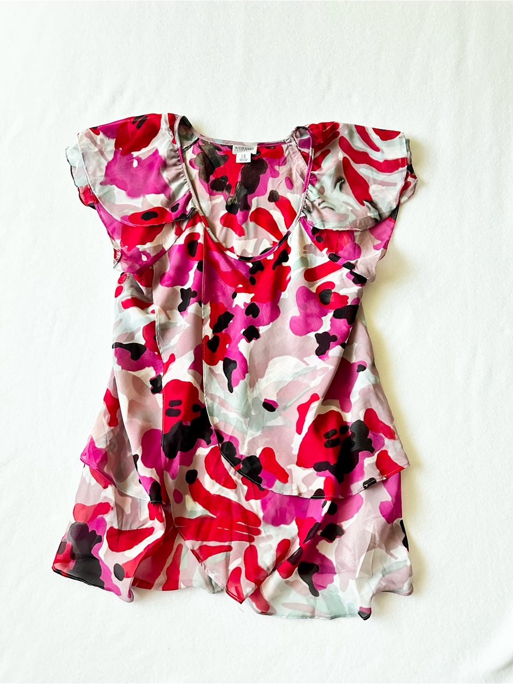 Motherhood Maternity Women Flowy Blouse Medium Pink Multicolor Short Sleeve